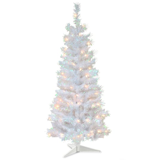 National Tree Company; 4ft. Pre-Lit White Iridescent Tinsel Artificial Christmas Tree, Clear Lights; Category:Shop All Christmas Trees; Image:1